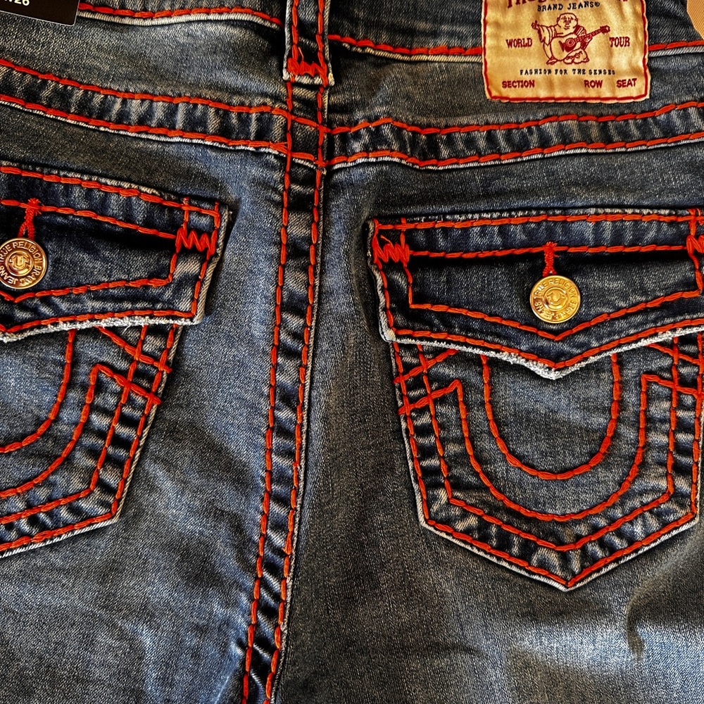True Religion Blue Jeans with Red Stitching